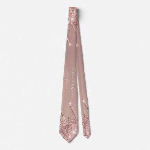 Rose Gold Blush Glitter Sparkle Drips Custom Text Tie