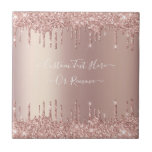 Rose Gold Blush Glitter Sparkle Drips Custom Text  Tile<br><div class="desc">Rose Gold Blush Glitter Sparkle Drips Custom Text Pink Modern - Add Your Unique Text or Remove Text - Make Your Special Gift - Resize and move or remove and add text / elements with customisation tool. Design by MIGNED. Please see my other projects. You can also transfer this designs...</div>