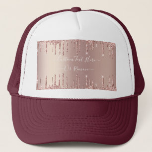 Rose Gold Blush Glitter Sparkle Drips Custom Text Trucker Hat