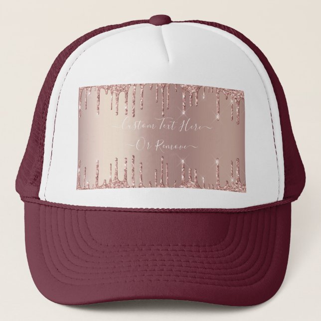 Rose Gold Blush Glitter Sparkle Drips Custom Text  Trucker Hat (Front)