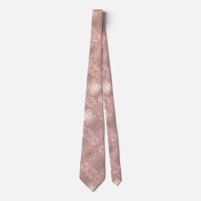 Rose Gold Blush Glitter Sparkle Drips Neck Tie (Front)