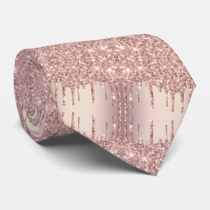 Rose Gold Blush Glitter Sparkle Drips Neck Tie