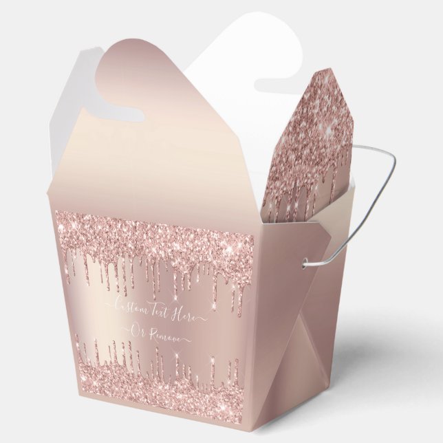 Rose Gold Blush Glitter Sparkle Drips Personalised Favour Box (Opened)