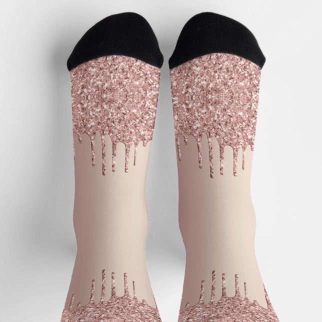 Rose Gold Blush Glitter Sparkle Drips Socks (Top)