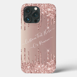 Rose Gold Blush Glitter Sparkle Drips - Text/ Name iPhone 13 Pro Case