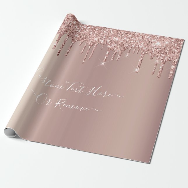 Rose Gold Blush Glitter Sparkle Drips - Text/ Name Wrapping Paper (Unrolled)