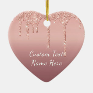 Rose Gold Blush Glitter Sparkle Drips Text Wedding Ceramic Tree Decoration