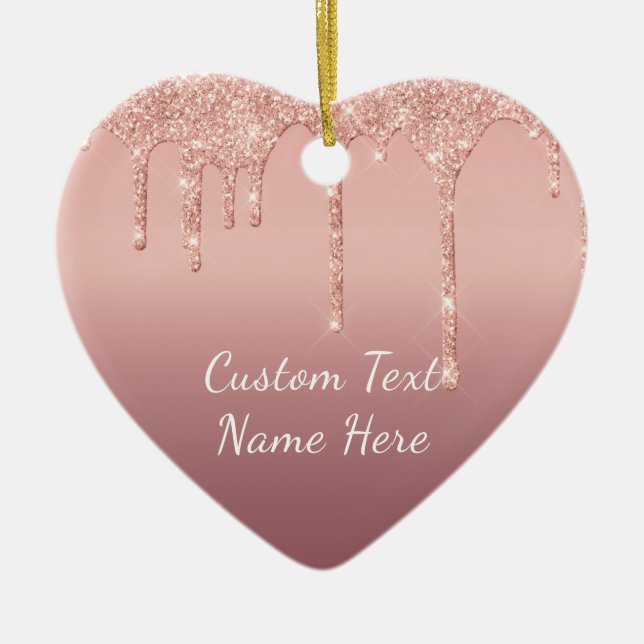Rose Gold Blush Glitter Sparkle Drips Text Wedding Ceramic Tree Decoration (Front)