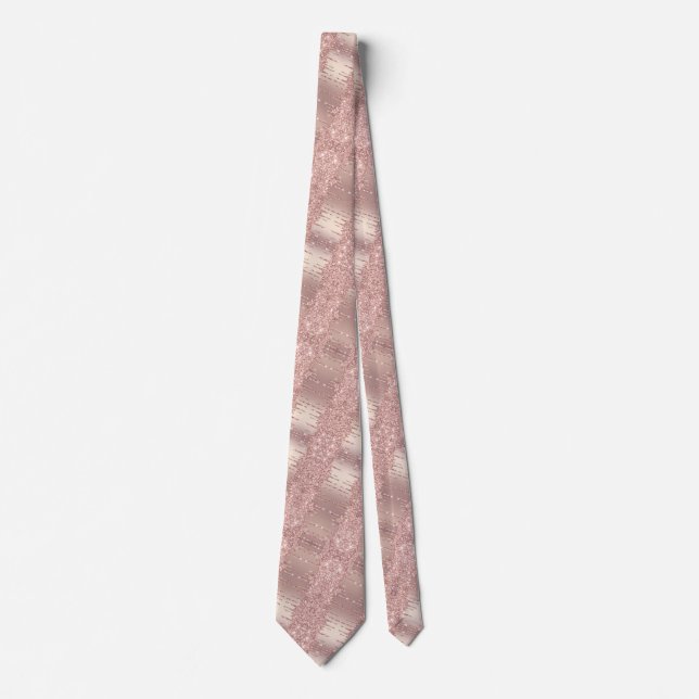 Rose Gold Blush Glitter Sparkle Drips Unique Tie (Front)