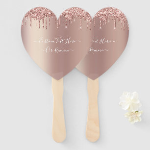 Rose Gold Blush Glitter Sparkle Drips - Your Text Hand Fan