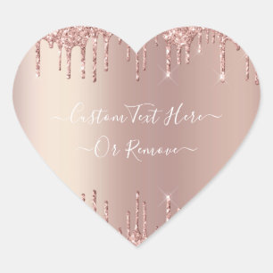Rose Gold Blush Glitter Sparkle Drips - Your Text Heart Sticker