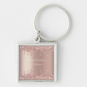 Rose Gold Blush Glitter Sparkle Drips - Your Text Key Ring