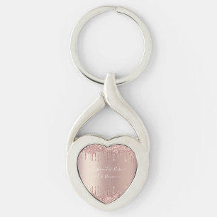 Rose Gold Blush Glitter Sparkle Drips - Your Text Key Ring