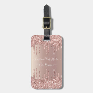 Rose Gold Blush Glitter Sparkle Drips - Your Text Luggage Tag