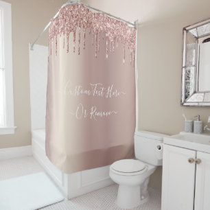 Rose Gold Blush Glitter Sparkle Drips - Your Text Shower Curtain