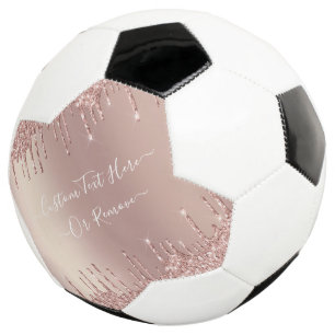 Rose Gold Blush Glitter Sparkle Drips - Your Text Soccer Ball