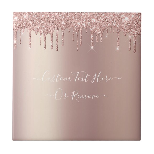 Rose Gold Blush Glitter Sparkle Drips - Your Text Tile (Front)