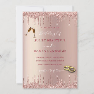 Rose Gold Blush Glitter Sparkle Wedding Invitation