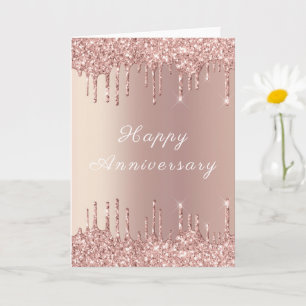 Rose Gold Blush Glitter Sparkly Anniversary Card