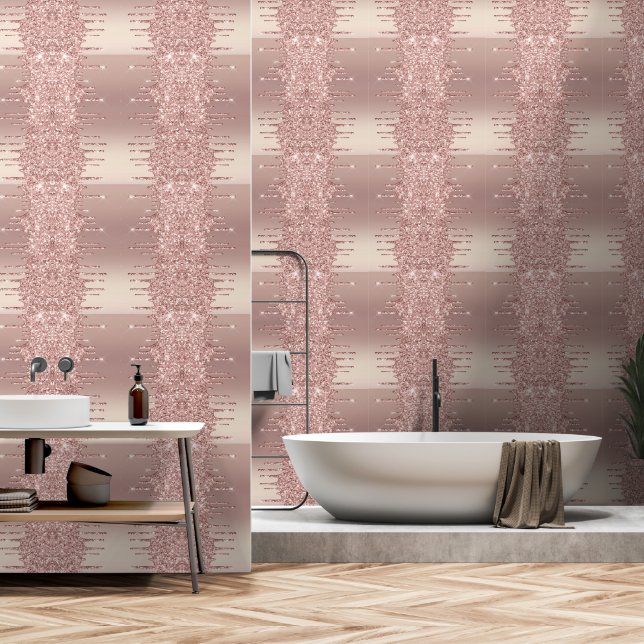 Rose Gold Blush Glitter Sparkly Drips Wallpaper (Bathroom)