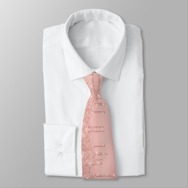 Rose Gold Blush Glitter Sparkly Neck Tie (Tied)