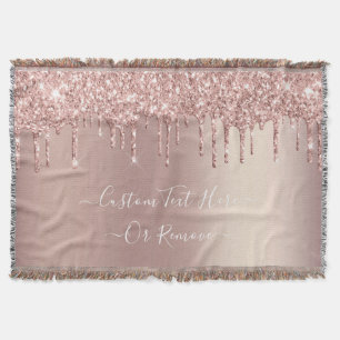 Rose Gold Blush Glitter Throw Blanket Custom Text