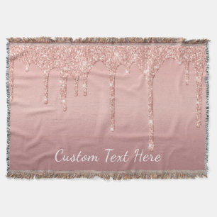 Rose Gold Blush Glitter Throw Blanket Custom Text