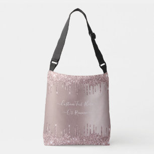 Rose Gold Blush Glitter Your Text Crossbody Bag