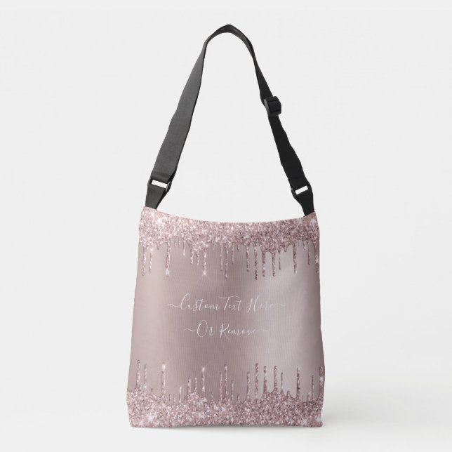 Rose Gold Blush Glitter Your Text Crossbody Bag (Front)