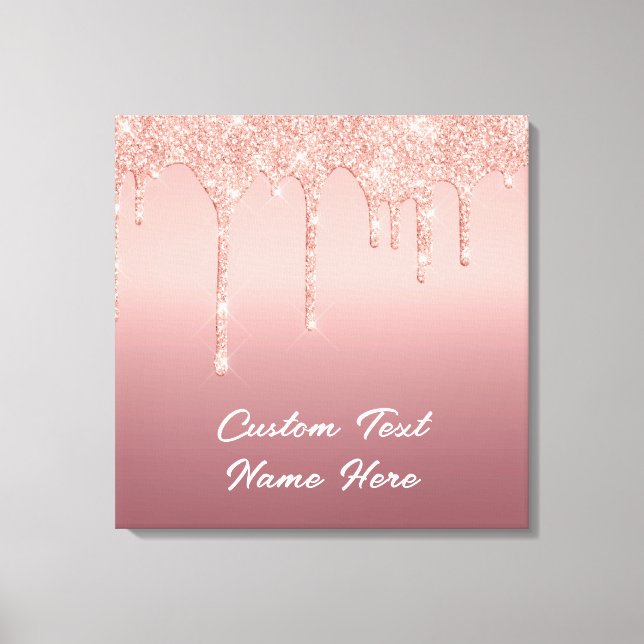 Rose Gold Blush Glitter Your Text Name Canvas Print (Front)