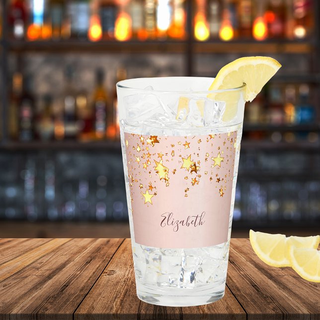 Rose gold blush gold stars name glass (Creator Uploaded)