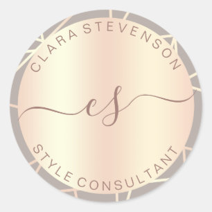 Rose gold & blush grey geometric style consultant classic round sticker