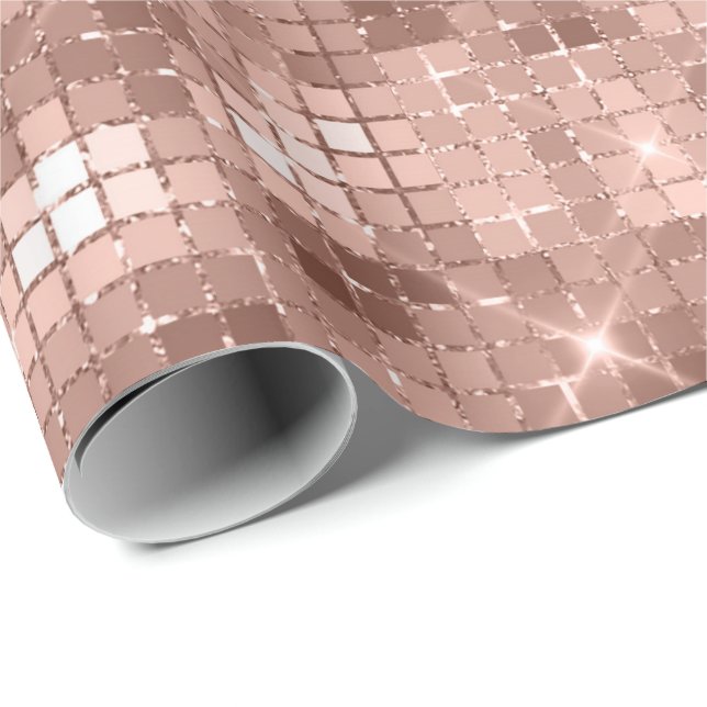 Rose Gold Blush Grill Powder Spark Crystals Girly Wrapping Paper (Roll Corner)