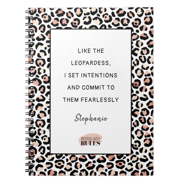 Rose Gold Blush Leopard Print Motivational Quote Notebook (Front)
