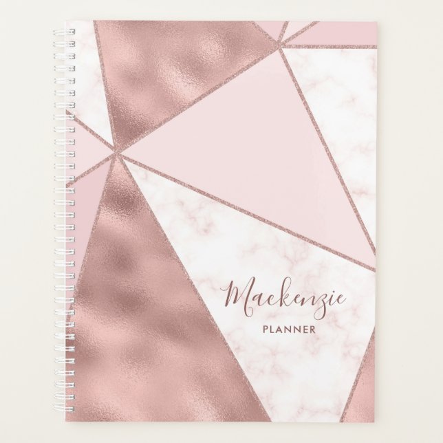 Rose Gold Blush Marble Geometric Modern Name Planner (Front)