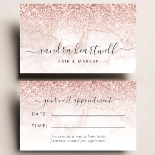 Rose Gold Blush Marble Glitter Script Appointment Business Card