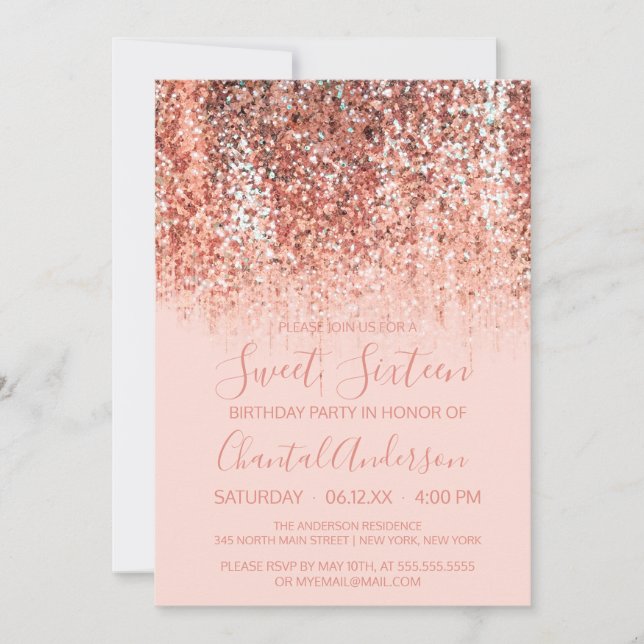Rose Gold Blush Mermaid Glitter Gradient Sweet 16 Invitation (Front)