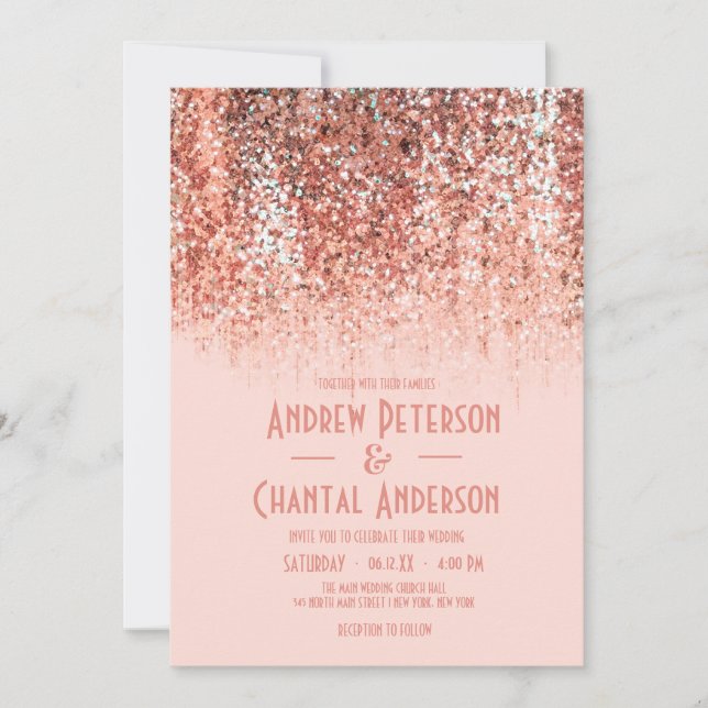 Rose Gold Blush Mermaid Glitter Gradient Wedding Invitation (Front)