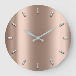Rose Gold Blush Metallic White Silver Grey Minimal Large Clock