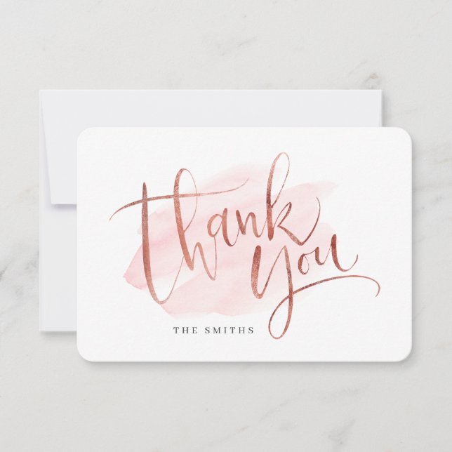 Rose Gold Blush Modern Simple Script Thank You Card (Front)