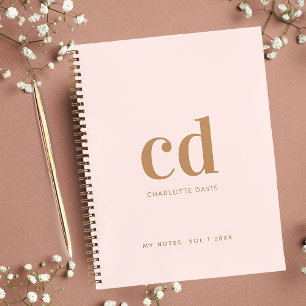 Rose gold blush monogram initials elegant notebook
