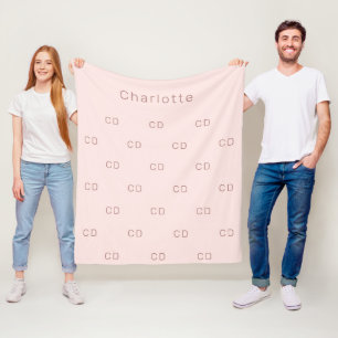 Rose gold blush monogram initials pattern name fleece blanket