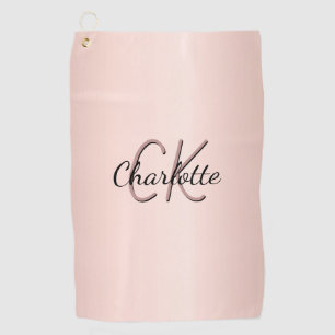 Rose gold blush monogram name script golf towel