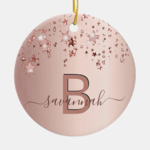 Rose gold blush monogram stars ceramic tree decoration