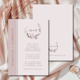 Rose Gold Blush Monogram Wreath Wedding Invitation