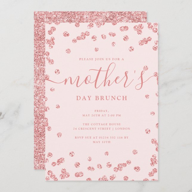 Rose Gold Blush Mother's Day Brunch  Invitation (Front/Back)