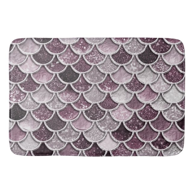 Rose Gold Blush Ombre Glitter Mermaid Scales Bath Mat (Front)