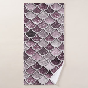 Rose Gold Blush Ombre Glitter Mermaid Scales Bath Towel Set