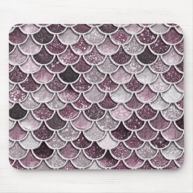 Rose Gold Blush Ombre Glitter Mermaid Scales Mouse Pad (Front)