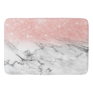 Rose Gold Blush Ombre Glitter on Trendy Marble Bath Mat